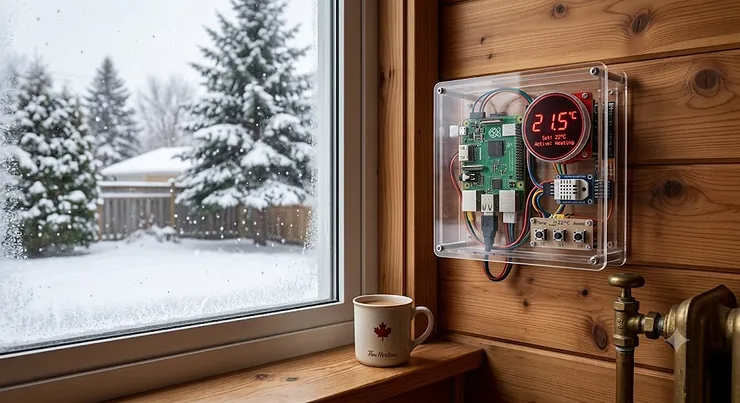 DIY Raspberry Pi smart thermostat monitoring indoor temperature during a Canadian winter. Raspberry Pi projects