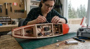 Wiring the radio receiver and servos inside a lightweight RC plane building kit fuselage